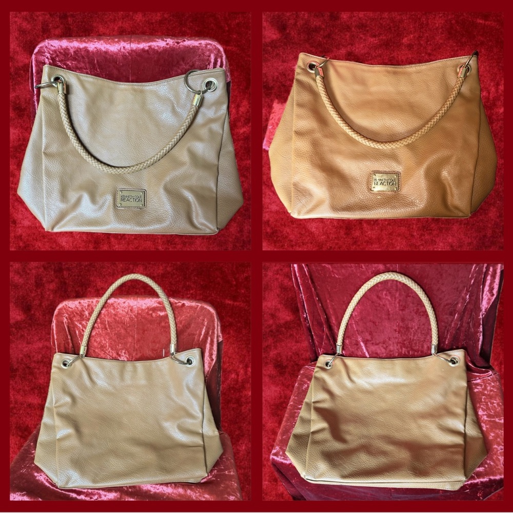 Kenneth Cole Reaction Leather Shoulder Bag Tote- Tan - braided strap- rare purse - Picture 2 of 8